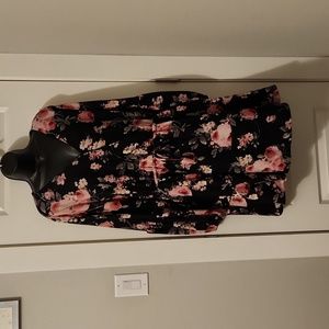 Black and Pink Long Sleeve Floral Dress